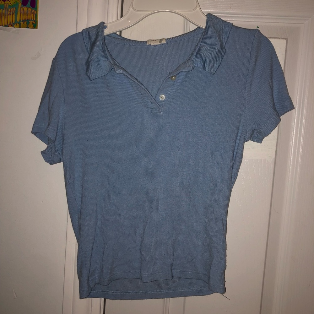 Blue Cropped Collared Shirt